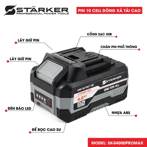Pin Máy Khoan 21V, 10 Cell, 4.0Ah, Dòng Xả Tải Cao, Cell EVE 18650 - ảnh 9