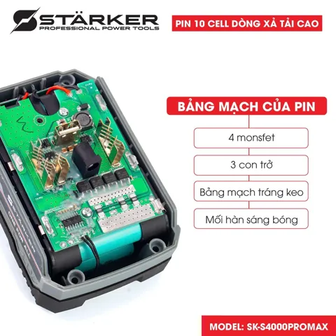 Pin Máy Khoan 21V, 10 Cell, 4.0Ah, Dòng Xả Tải Cao, Cell EVE 18650 - ảnh 4
