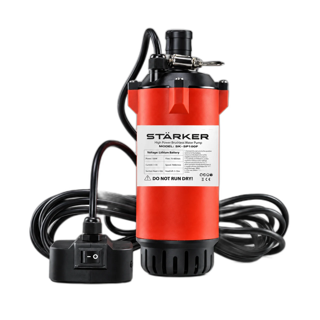 Máy Bơm Nước Chìm Pin 21V, Công Suất 100W, Lưu Lượng 80L/Phút