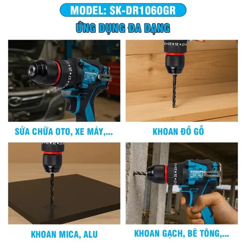 Máy Khoan Pin 21V Brushless, Mũi 10mm, Có Búa, Màu Xám/Đỏ/Xanh - ảnh 10