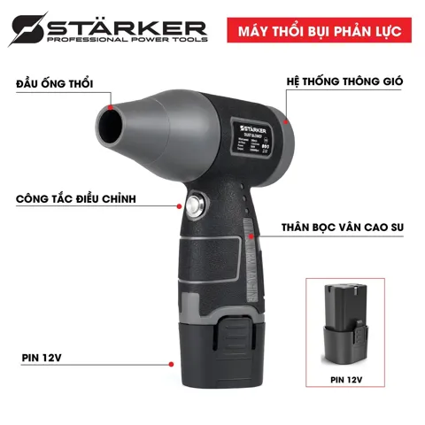 Máy Thổi Bụi Phản Lực 12V, Thổi Lá Mini, 130.000 Vòng/Phút, 8 Cấp Gió, Kèm Pin & Sạc - ảnh 3