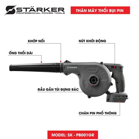 Máy Thổi Bụi Pin 21V Brushless, Thổi Lá - Hút Bụi - Bơm Hơi - ảnh 3