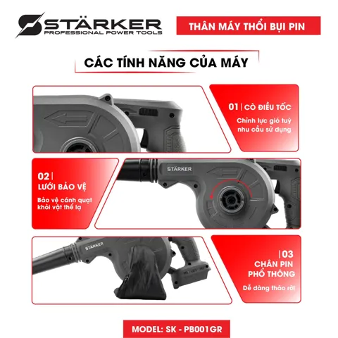 Máy Thổi Bụi Pin 21V Brushless, Thổi Lá - Hút Bụi - Bơm Hơi - ảnh 7