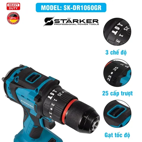 Máy Khoan Pin 21V Brushless, Mũi 10mm, Có Búa, Màu Xám/Đỏ/Xanh - ảnh 8