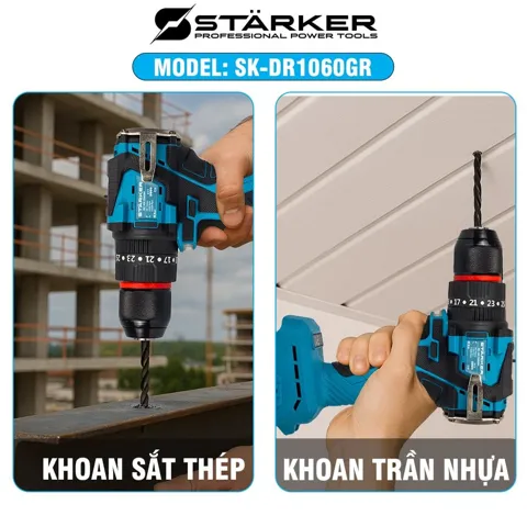Máy Khoan Pin 21V Brushless, Mũi 10mm, Có Búa, Màu Xám/Đỏ/Xanh - ảnh 9