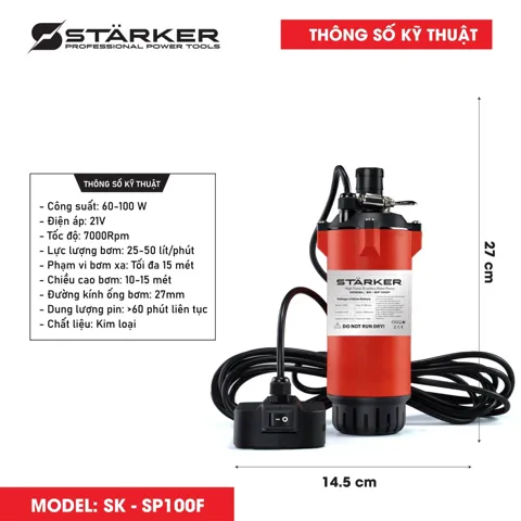 Máy Bơm Nước Chìm Pin 21V, Công Suất 100W, Lưu Lượng 80L/Phút - ảnh 5