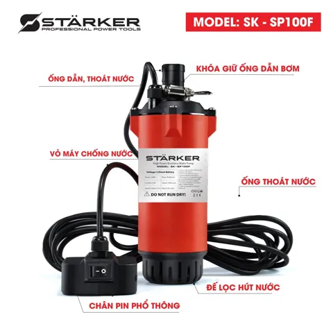 Máy Bơm Nước Chìm Pin 21V, Công Suất 100W, Lưu Lượng 80L/Phút - ảnh 6