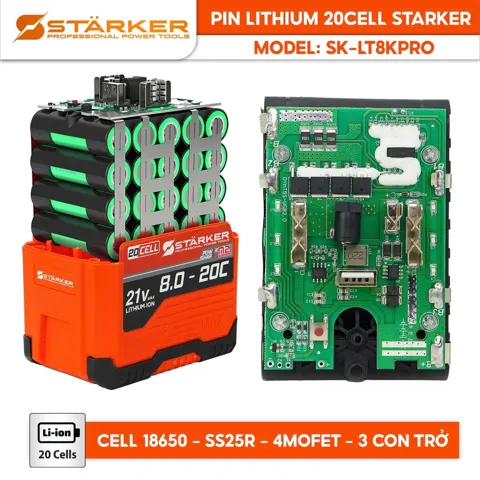 Pin 21V, 20 Cell, 5.2Ah, Lithium 18650, Dòng Xả 50A, Chân M21 Phổ Thông - ảnh 3