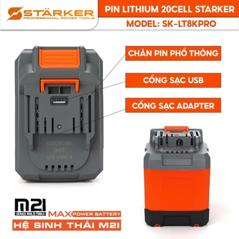 Pin 21V, 20 Cell, 5.2Ah, Lithium 18650, Dòng Xả 50A, Chân M21 Phổ Thông - ảnh 4